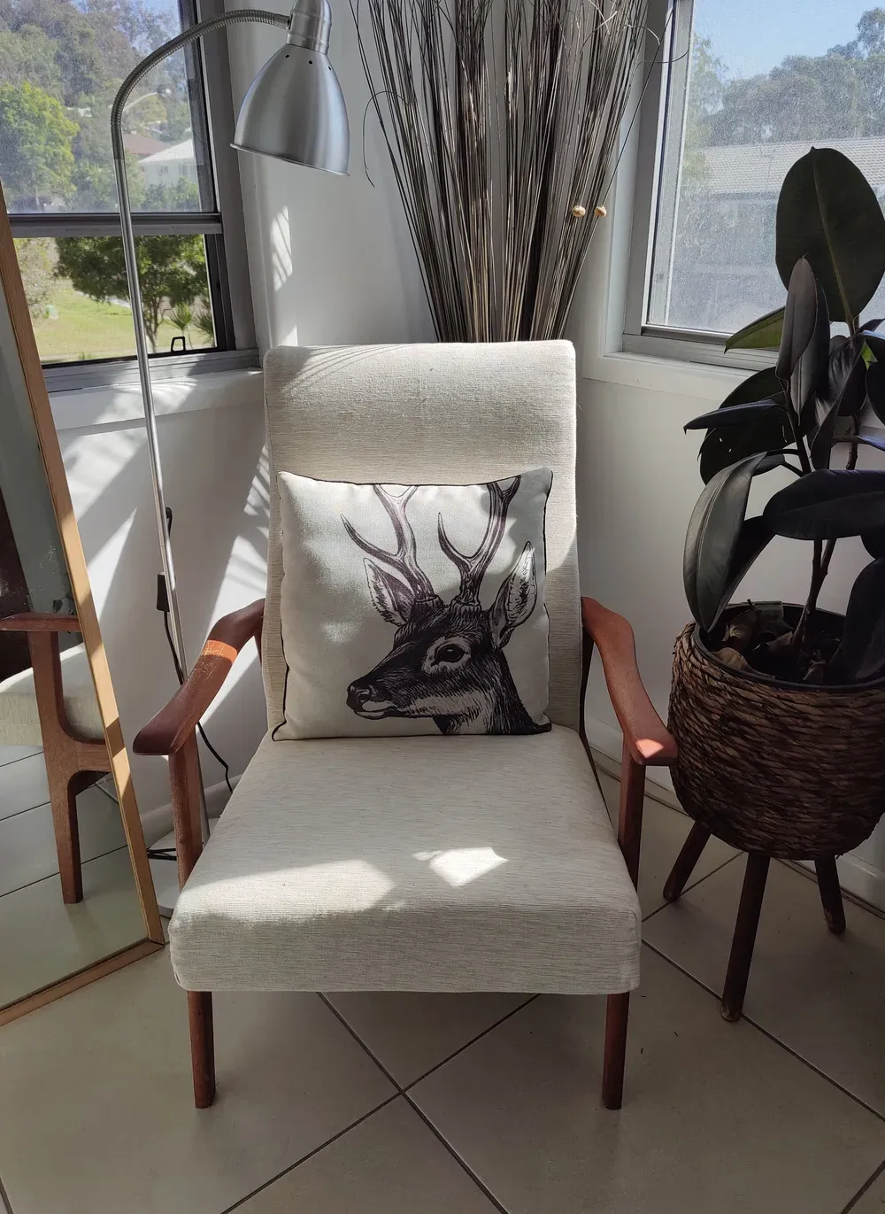 Finished armchair with pillow
